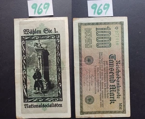 A969 = One Germany banknote 1000 mark 1922, devalued by a political overprint - Picture 1 of 3