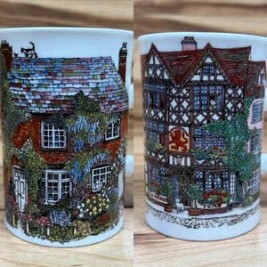 Set Lot 2 Dunoon Fine Bone China Tea Cups Mugs Cottages by Sue Scullard England - Picture 1 of 24