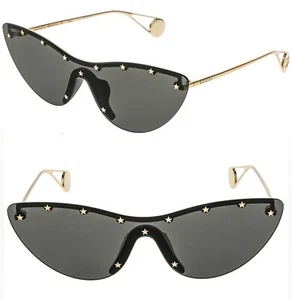 GUCCI GG0666S STAR 0666 Black Gold Cat Eye Mask Rimless Runway Sunglasses 001 - Picture 1 of 12