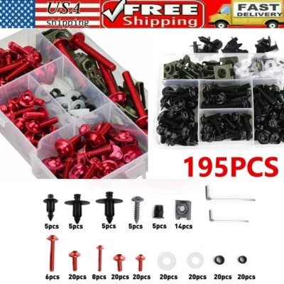 195PCS Fit For M6 M5 Kawasaki Motorcycle Complete Fairing Bolts Kit Screws Nut - Image 1 of 4