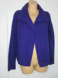 LAUREN WOMENS SMALL SWEATER SHRUG WOOL ANGORA BLEND CABLE KNIT COLLAR DK VIOLET - Picture 1 of 10