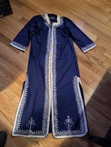 RARE VTG Blue Ivory Embroidered Kaftan ORNATE Church Robe Dress Muumuu Caftan #7 - Picture 1 of 15