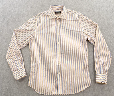 Camisa Zara Para Hombre 14 Amarillo Azul Blanco Camisa Botón Manga Larga Rayas A Medida Foto 1 de 4