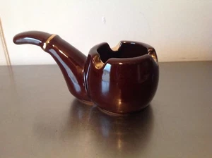 VINTAGE Art Pipe Shaped Ceramic Ashtray  brown/gold - Picture 1 of 5