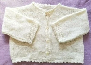Baby Girl Cardigan Sweater Ivory Hand Knit Crochet Ruffled Edges Vintage 1970's - Picture 1 of 9