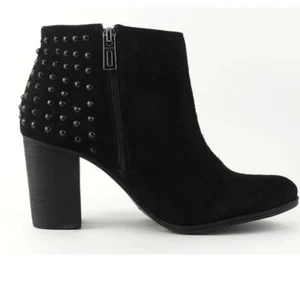 SCHUTZ Annalee Black Suede Studded Bootie Ankle Boot Side Zip Round Toe 8 - Picture 1 of 3