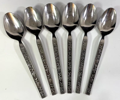 Interpur MEXICALY ROSE 6 Teaspoons Black Texture Stainless Japan Vintage MCM - Image 1 of 4