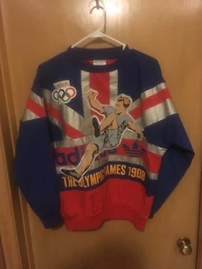 VINTAGE ADIDAS PULLOVER LS SHIRT OLYMPIC GAMES LONDON 1908 1948 Size Medium - Picture 1 of 6