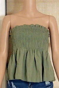NWOT Shein Olive Textured Fabric Tube Top with Ruffle Hem Size L (8/10) - Picture 1 of 7