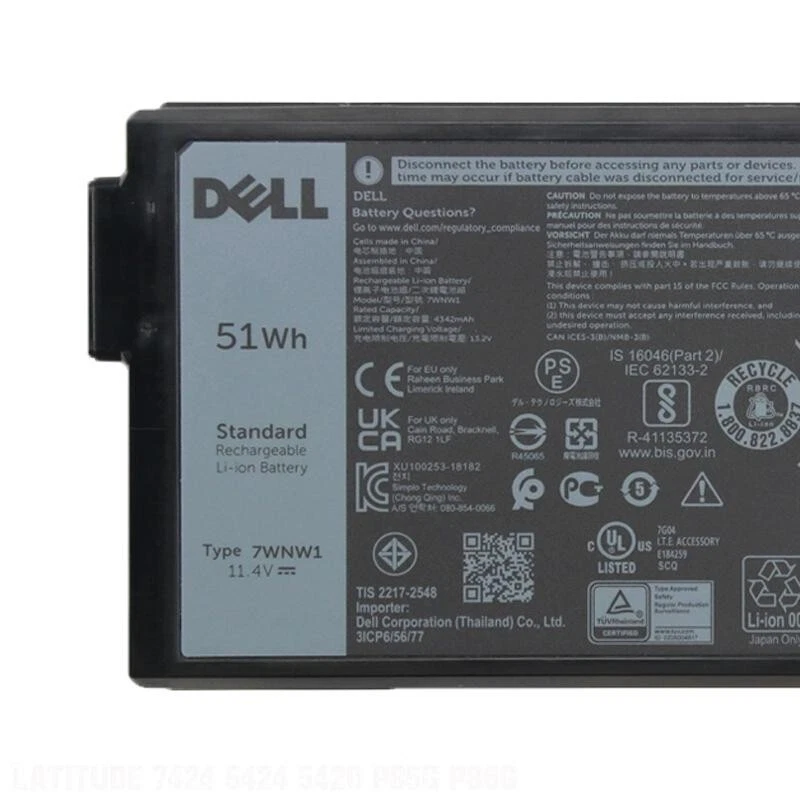 Подлинный аккумулятор 7WNW1 для Dell Latitude 5420 5424 7424 прочный Extreme DMF8C - Изображение 1 из 3
