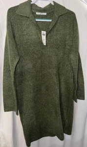 Vestido Suéter Abercrombie MT Verde Oliva Cuello Polo Manga Larga Tejido Suave - Imagen 1 de 7