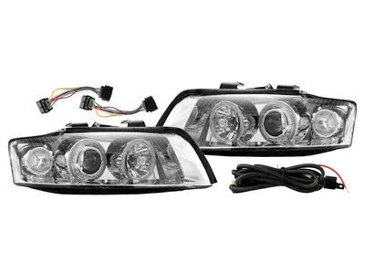 Euro Clear Corner Chrome Angel Eye Headlight For 02-05 Audi A4/S4 Halogen Model Foto 1 de 4