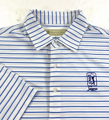Donald Ross Men's Short Sleeve Course Logo White Blue Stripe Golf Polo Shirt XL - Image 1 of 4