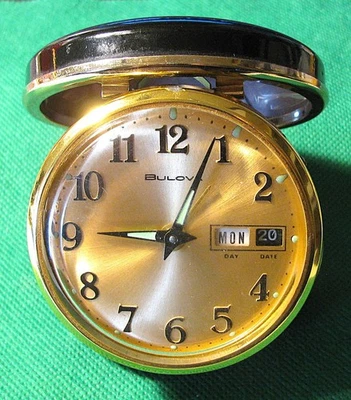 Bulova Travel Alarm Clock - Day/Date - Black - Works Excellent Condition #S1903 - Image 1 of 4