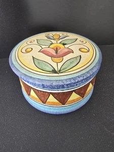 Binaglia Deruta Italian 4.75" Trinket Vanity Dish w/Lid Signed Italian pottery  - Picture 1 of 5