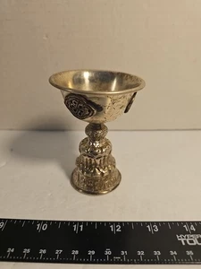 VINTAGE TIBETAN BUDDHIST AUSPICIOUS SYMBOLS CHALICE CUP - Picture 1 of 12