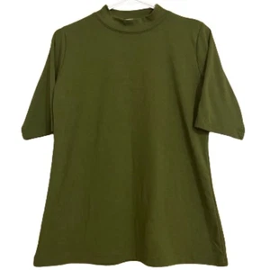 Women’s Green Mock Neck Short Sleeve Casual Shirt Sz-M - Picture 1 of 6