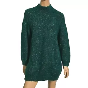 Vtg PAUL Et Duffier Mock Neck MOHAIR Knit Green Tunic Sweater w/Pockets LARGE - Picture 1 of 12