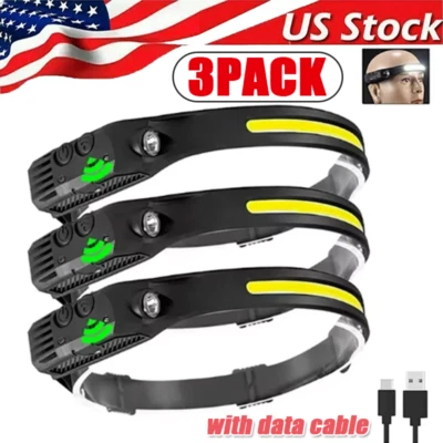 COB LED Headlamp USB Rechargeable Headlight Torch Work Light Bar Head Band Lamp - Image 1 of 4