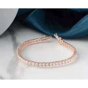 9Ct 4MM Round Cut Diamond Women's Tennis Bracelet 14K Rose Gold Finish 7" Inch - Picture 1 of 7
