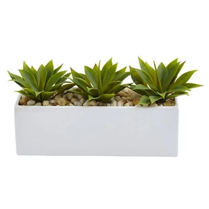 Nearly Natural Agave Succulent Rectangular Modern Planter Artificial Home Decor - Picture 1 of 4