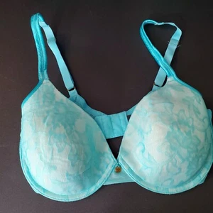 Natori Lace Teal White Padded Underwire Bra 32DD - Picture 1 of 7