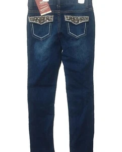 Arizona Jeans Denim Pants Girl's Size 8 Embellish Stretch Adjustable Skinny NWT - Picture 1 of 9