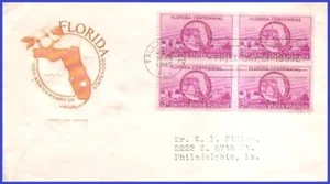 USA3 # 927 ADDR HOUSE OF FARNAM FDC BL4 Florida Statehood - Bild 1 von 1