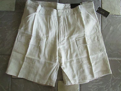NEW TASSO ELBA ISLANDS LINEN SHORTS MENS 42 NATURAL LINEN BLEND CARGO FREE SHIP - Image 1 of 4
