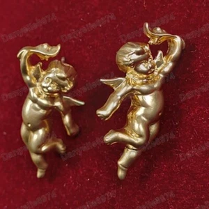 PENDIENTES QUERUBINES ÁNGEL STUD repujados estilo antiguo vintage ORO MATE querubines - Imagen 1 de 12
