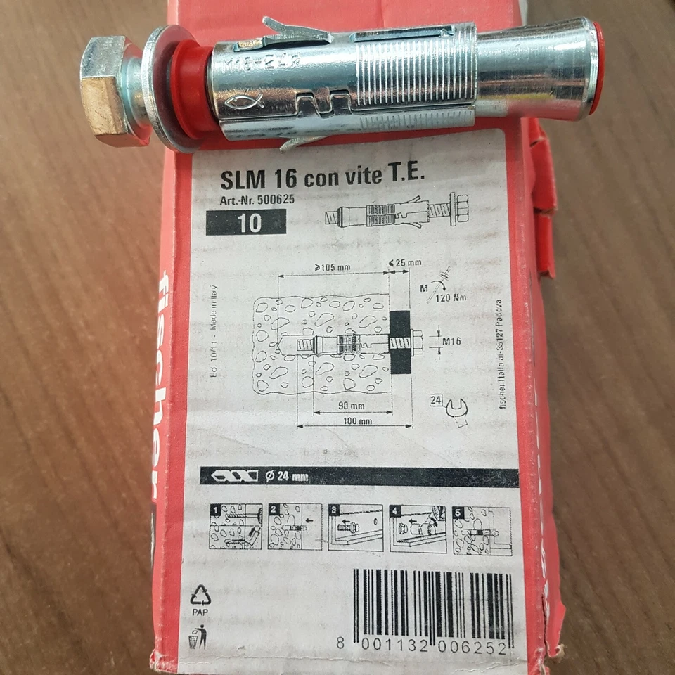 Fischer 1 PEZZO Tassello SLM 16 con vite T.E. 500625 D.24MM M16 ACCIAIO 8.8 - Immagine 1 di 1