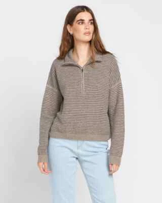 Volcom Sun of Sand Damen Half Zip Strick Pullover (grau) - Bild 1 von 4