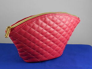 Bare Minerals Fuchsia Quilted Faux Leather Zip Top Dome Cosmetic Makeup Bag