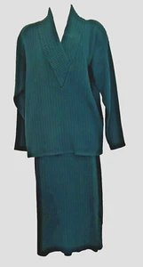 Vintage All Week Long 100% Cotton Chunky Green Sweater & Skirt Size M R3-O13 - Picture 1 of 8