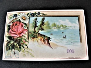 Victorian Ephemera- Beautiful Lake View, Flowers -1882 Trade Card. - Imagen 1 de 2