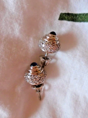 14k White Gold Earrings Diamonds & 2 Sapphires 6 GRAMS Screw Back - Image 1 of 3