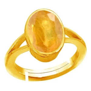 7.25 Ratti 6.00 Carat Yellow Sapphire Pukhraj Gemstone Gold Plated Ring - Picture 1 of 5