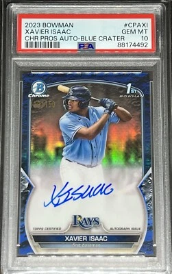 2023 Bowman Xavier Isaac /150 Blue Crater Auto #CPA-XI Rays PSA 10 - Image 1 of 2