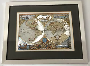 More details for vintage framed silver foil new world globe map 27.5cm x 23.5cm