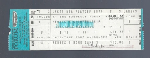 VINTAGE 1973-1974 NBA FINALS - LOS ANGELES LAKERS FULL unused TICKET - Game C3 Cover