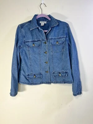 Chaqueta de mezclilla Chadwick’s para mujer Petite 12 azul Jean 100 % algodón Trucker Y2K años 90 Foto 1 de 4