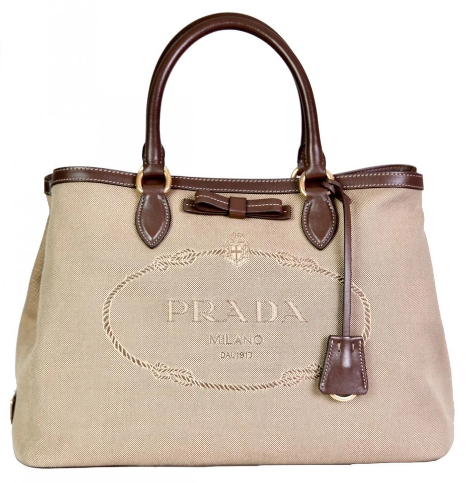 AUTH LUXURY PRADA SHOULDER BAG HANDBAG 1BA579 BROWN LOGO JAQUARD