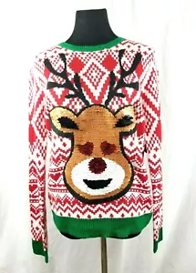 Ugly Christmas Sweater Sequin Rudy Rentier Red & Green, Junior Large 11-13 -NEU - Bild 1 von 6