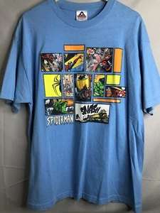 Spider-Man 2002 Comic Streifen T-Shirt mit Hulk Erwachsene Größe XL hellblau EUC - Bild 1 von 22