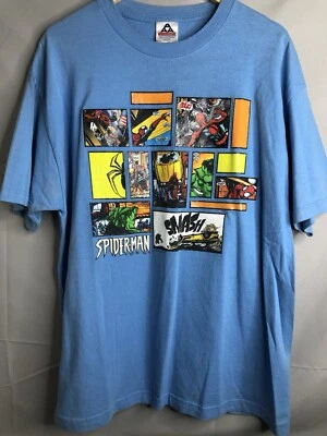 Spider-Man 2002 Comic Strip T-Shirt W/ Hulk Adult Size XL Light Blue EUC - Image 1 of 4
