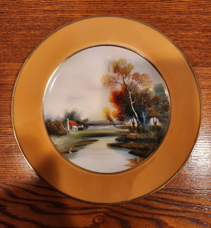 Noritake Japan Hand Painted House by the Lake/Tree in the Meadow Dessert Plate - Image 1 of 1