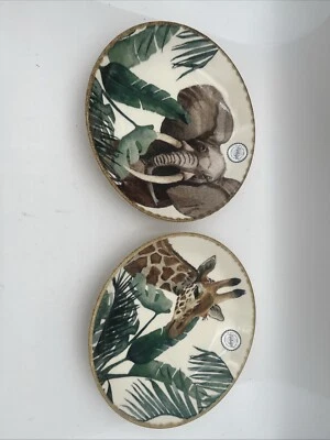Safari Animal Print Stoneware Pasta Bowls 2pc Portugal 9.5" Elephant Giraffe NEW - Image 1 of 4