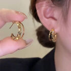 Fashion Gold Color Earrings Ladies Womens Stainless Steel Hoop Glossy Earrin _mo