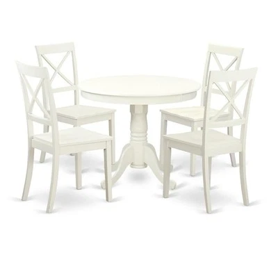 5  Pc  set  with  a  Table  and  4  Wood  Dinette  Chairs  Having  Linen ... - Image 1 of 4