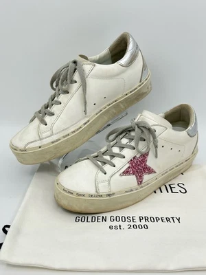 GOLDEN GOOSE Hi Star Sneakers SZ 39/9 White PINK Glitter Women Shoes Distressed - Image 1 of 4